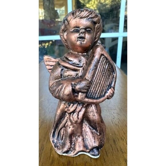 VTG Porcelain Angel Figurines Set of 2 Antique Look Bronze Finish Midwestern Hom - Picture 5 of 12